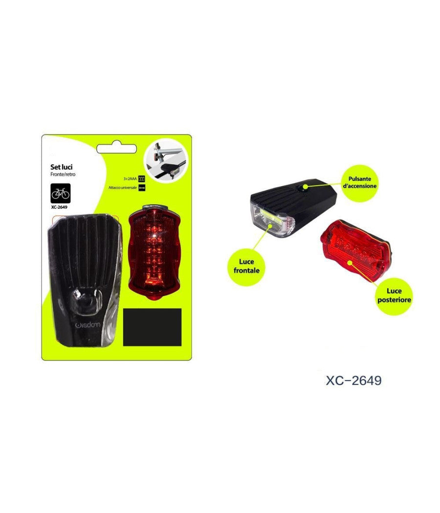 Set Luci Anteriore Posteriore Fanalino Bici Bicicletta Attacco Universale Xc2649         