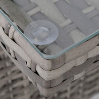 Lunch - Set da pranzo per esterni con divano + 2 poltrone + tavolo rettangolare con ripiano in vetro 5mm. Set da giardino 6 posti in alluminio e polyrattan completo di cuscini