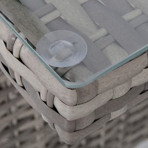 Lunch - Set da pranzo per esterni con divano + 2 poltrone + tavolo rettangolare con ripiano in vetro 5mm. Set da giardino 6 posti in alluminio e polyrattan completo di cuscini