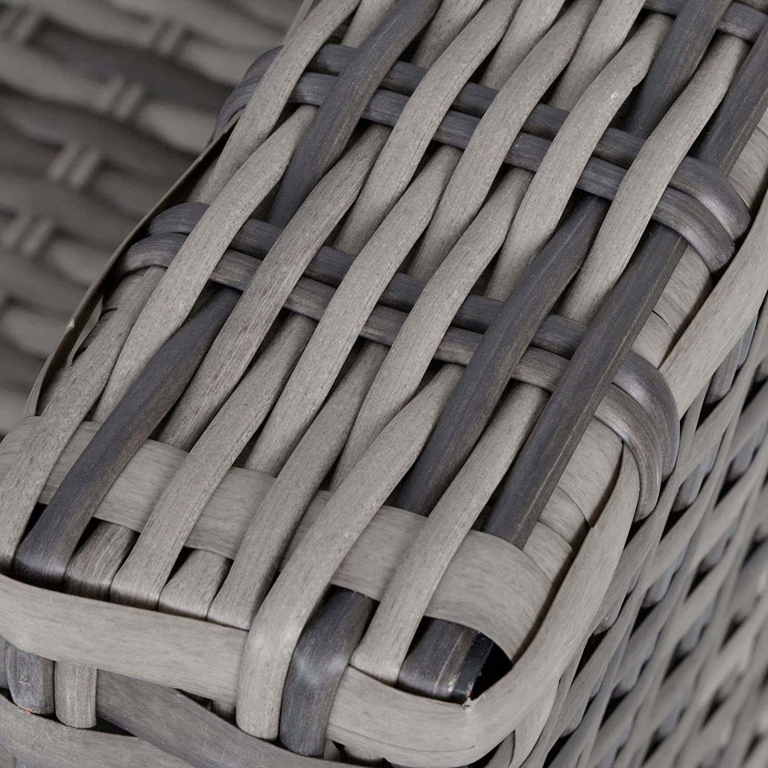 Lunch - Set da pranzo per esterni con divano + 2 poltrone + tavolo rettangolare con ripiano in vetro 5mm. Set da giardino 6 posti in alluminio e polyrattan completo di cuscini