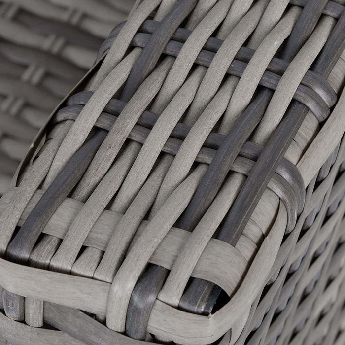 Lunch - Set da pranzo per esterni con divano + 2 poltrone + tavolo rettangolare con ripiano in vetro 5mm. Set da giardino 6 posti in alluminio e polyrattan completo di cuscini