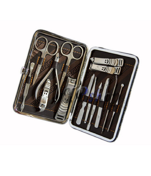 Set Manicure Pedicure 14 Pezzi Professionale In Astuccio Forbici Tronchesina         