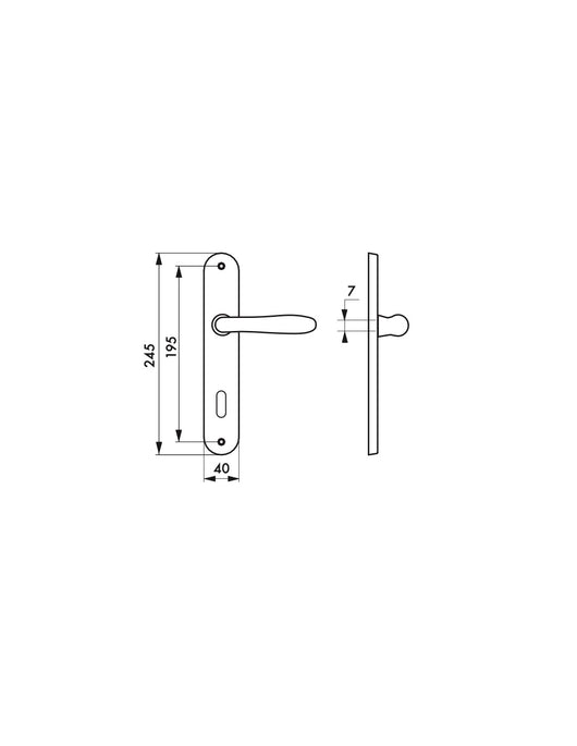 Coppia di maniglie Goccia E 195 con piastra e foro per chiave, cromo satinato - THIRARD