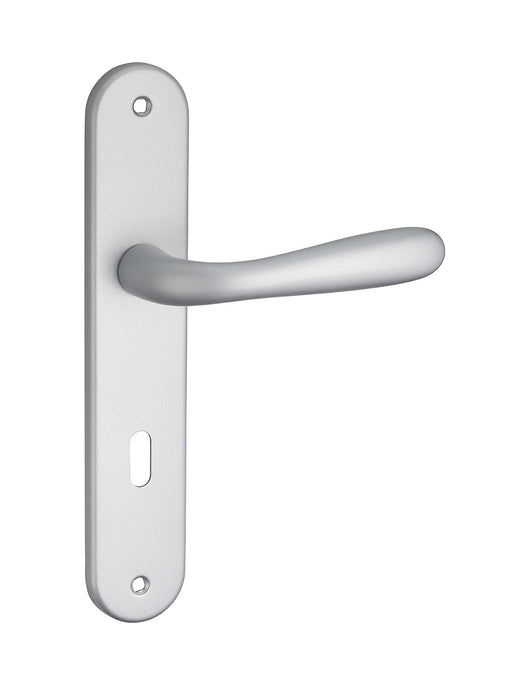 Coppia di maniglie Goccia E 195 con piastra e foro per chiave, cromo satinato - THIRARD