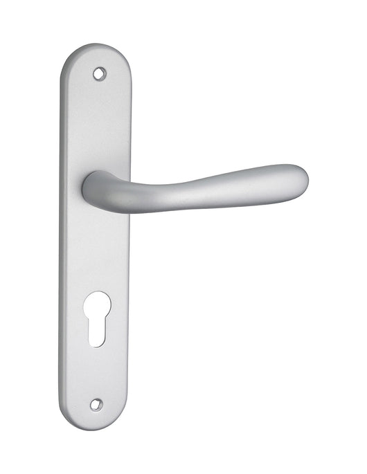 Maniglia Goccia E 195 con piastra e foro sagomato per cilindro europeo, cromo satinato - THIRARD