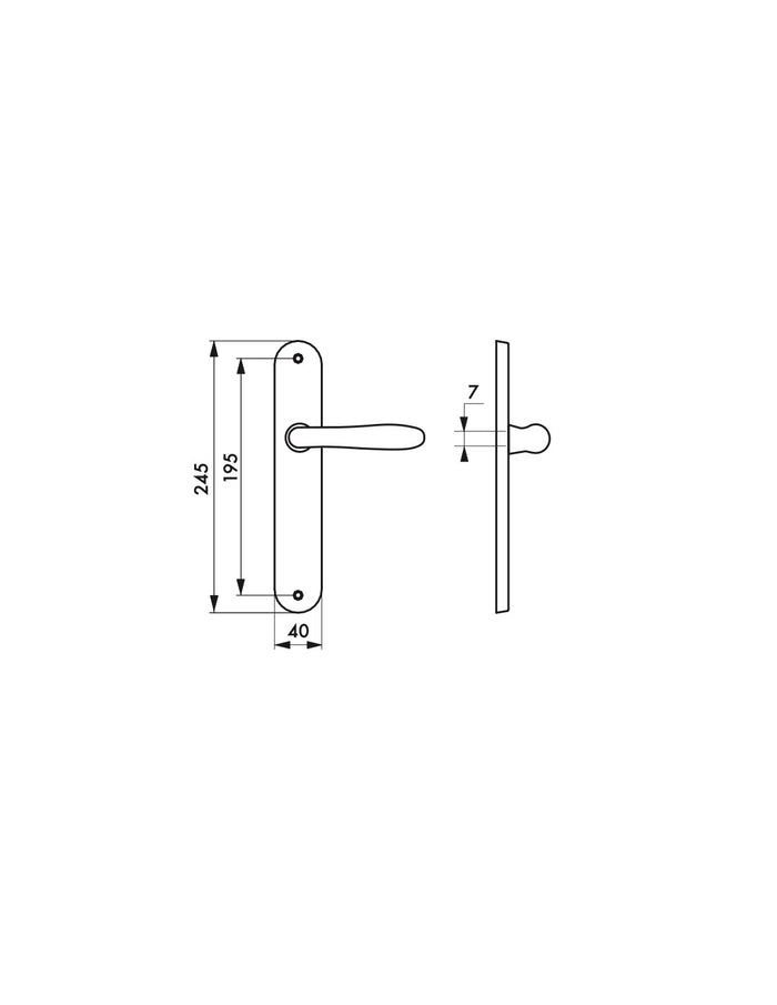Maniglia Goccia E 195 con piastra senza fori, cromo satinato - THIRARD