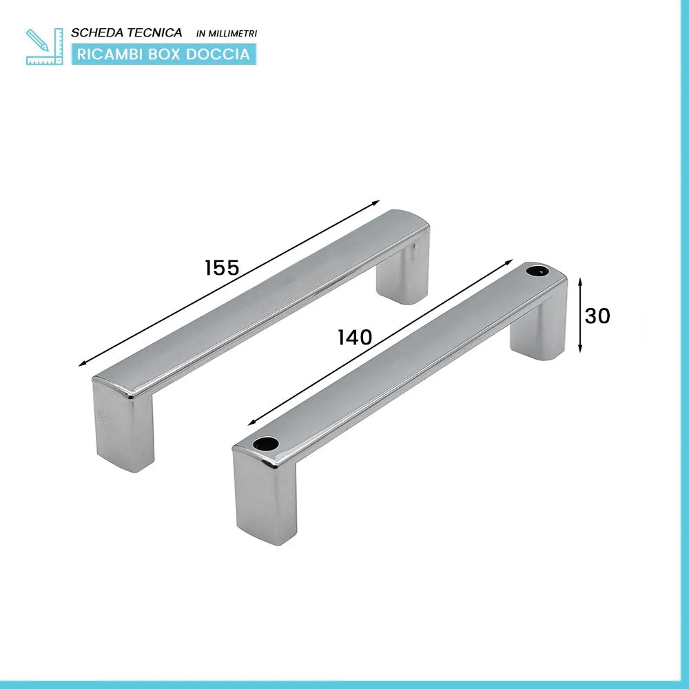 Set maniglie per porta doccia dentro-fuori cromate design squadrato