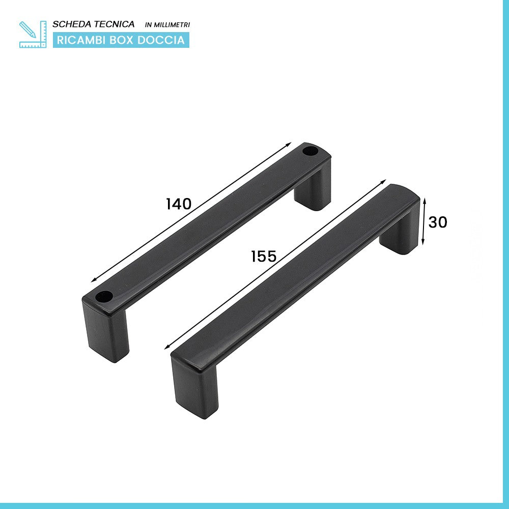 Set maniglie per porta doccia dentro-fuori nero opaco design squadrato