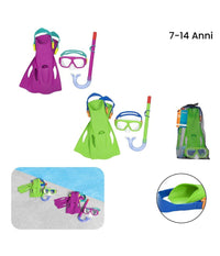 Trade Shop - Set Maschera Boccaglio Pinne Snorkeling Freestyle 7-14 Anni Piscina Mare 25019 -