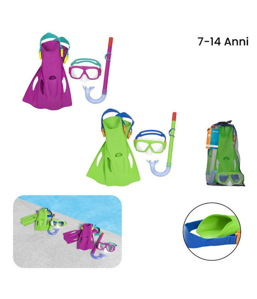 Trade Shop - Set Maschera Boccaglio Pinne Snorkeling Freestyle 7-14 Anni Piscina Mare 25019 -