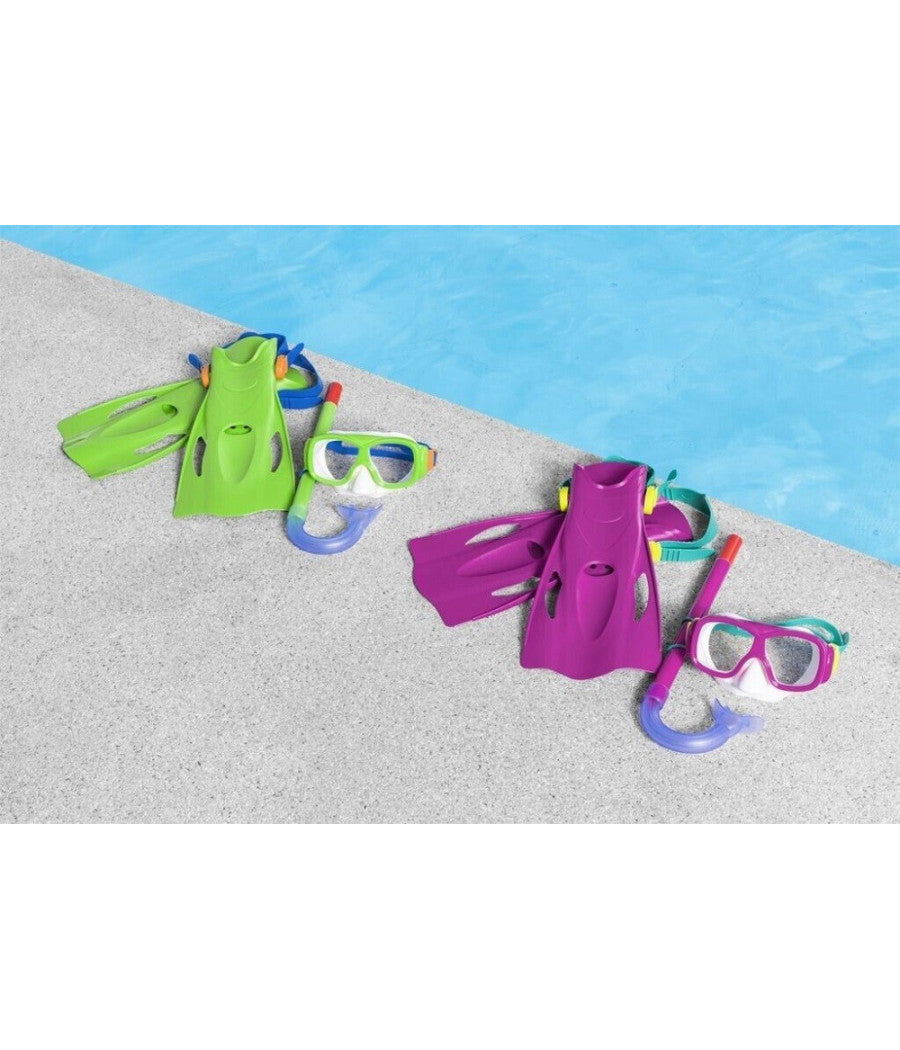 Trade Shop - Set Maschera Boccaglio Pinne Snorkeling Freestyle 7-14 Anni Piscina Mare 25019 -