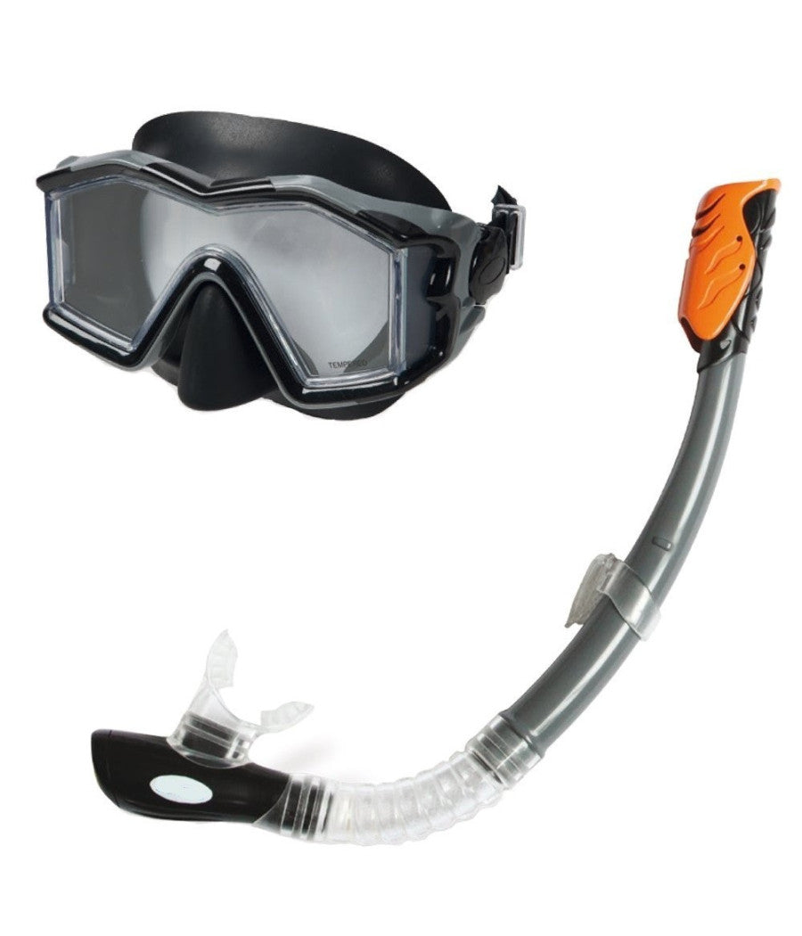 Set Maschera Con Boccaio Per Immersioni Snorkeling Sub Mare Piscina Nero         