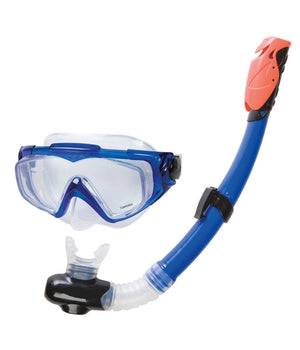 Set Maschera In Vetro Con Boccaio Per Immersioni Snorkeling Sub Mare Piscina Blu         