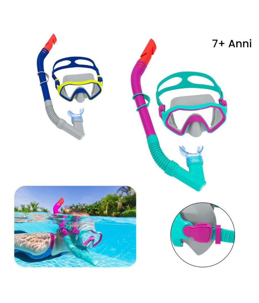 Trade Shop - Set Maschera Per Snorkeling Con Boccaglio Per Bambini 7-14 Anni Colori Ass 24025 -