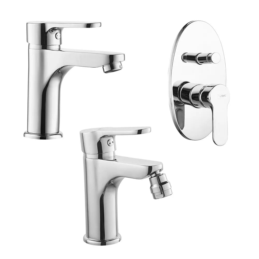 Set miscelatori cromati lavabo bidet e doccia incasso con deviatore Paco