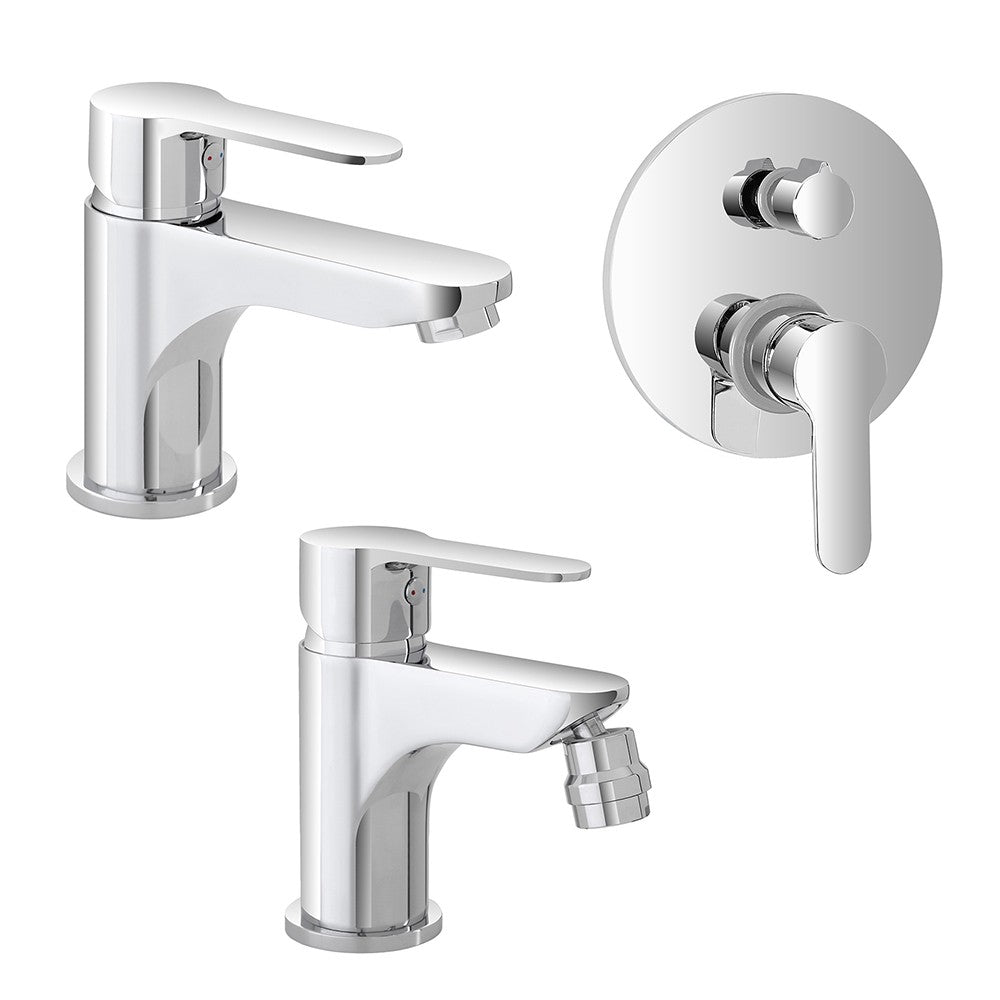 Set miscelatori cromati lavabo bidet e doccia incasso con deviatore Zoe