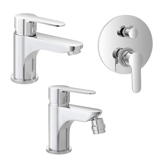 Set miscelatori cromati lavabo bidet e doccia incasso con deviatore Zoe