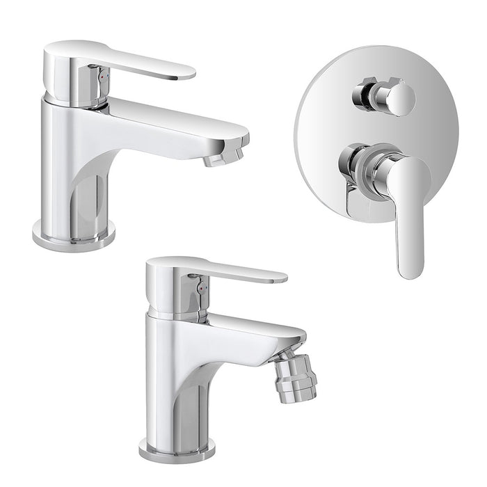 Set miscelatori cromati lavabo bidet e doccia incasso con deviatore Zoe