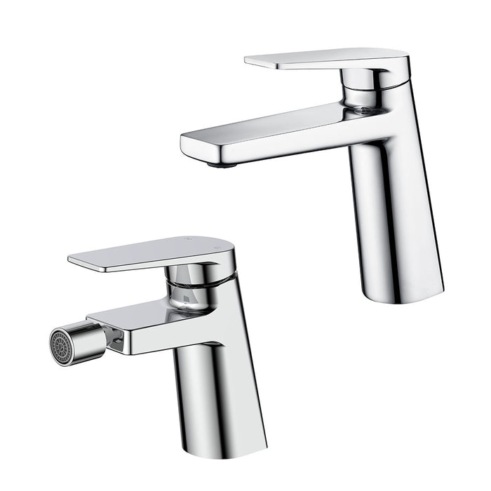 Set miscelatori cromato lucido lavabo e bidet in ottone Nemes