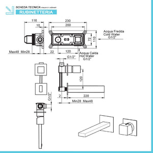 Set miscelatori lavabo a incasso e bidet cromato lucido  Torre