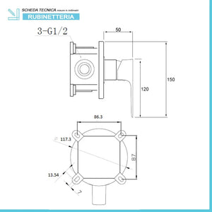 Set miscelatori lavabo alto bidet e doccia Flat con piletta click clack
