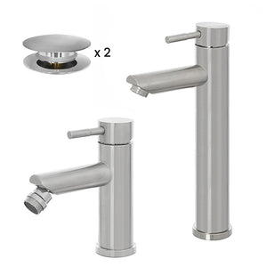 Set miscelatori lavabo alto e bidet acciaio spazzolato e piletta click-clack  York