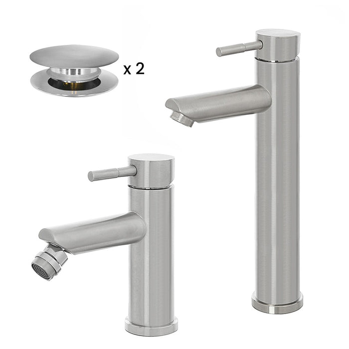 Set miscelatori lavabo alto e bidet acciaio spazzolato e piletta click-clack  York