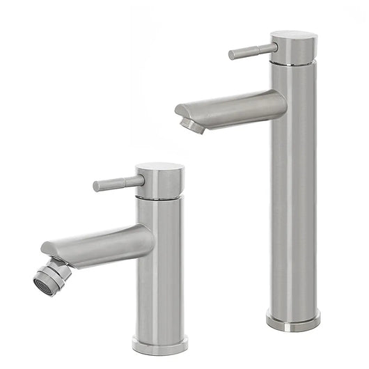 Set miscelatori lavabo alto e bidet acciaio spazzolato e piletta click-clack  York