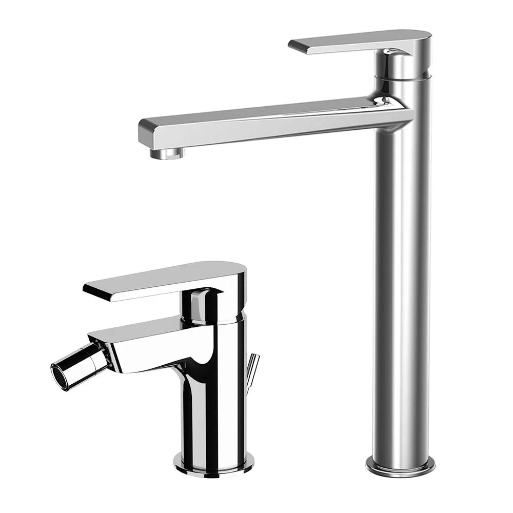Set miscelatori lavabo alto e bidet cromato Mariani serie Artic