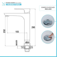 Set miscelatori lavabo alto e bidet Flat con piletta click clack