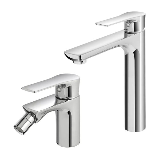 Set miscelatori lavabo alto e bidet Flat con piletta click clack