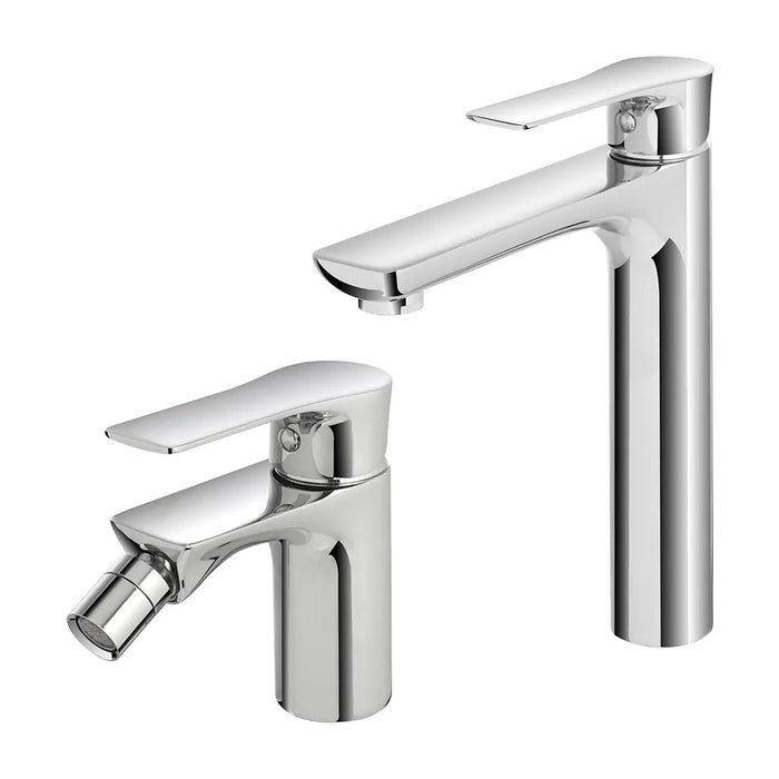 Set miscelatori lavabo alto e bidet Flat con piletta click clack