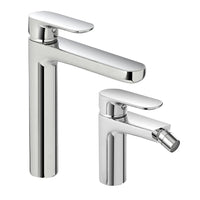 Set miscelatori lavabo alto e bidet Kreo in ottone cromato con piletta