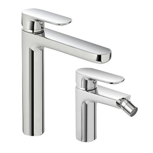 Set miscelatori lavabo alto e bidet Kreo in ottone cromato con piletta