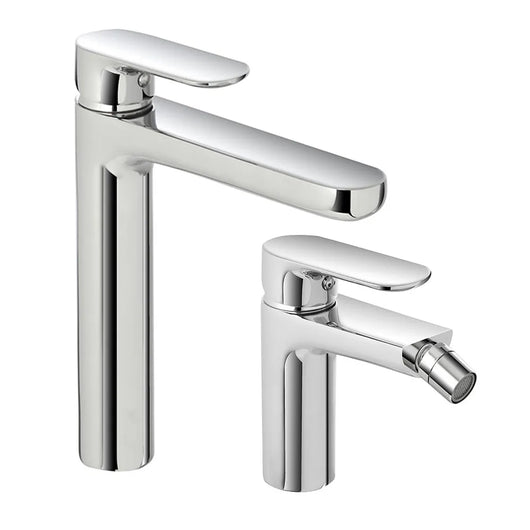 Set miscelatori lavabo alto e bidet Kreo in ottone cromato con piletta