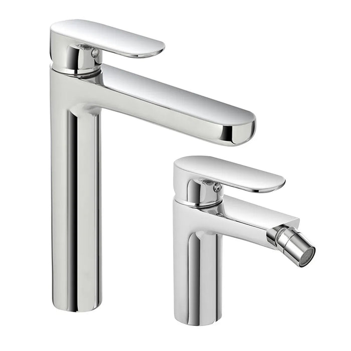 Set miscelatori lavabo alto e bidet Kreo in ottone cromato con piletta