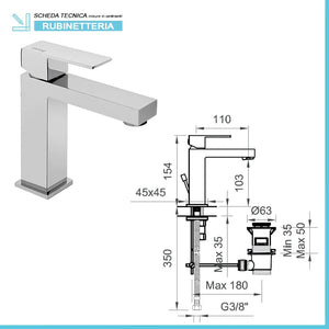 Set miscelatori lavabo bidet e doccia 2 vie cromati serie Italia