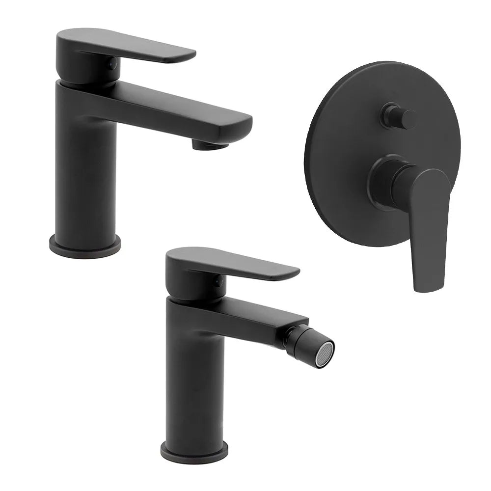 Set miscelatori lavabo bidet e doccia a incasso 2 vie nero opaco  Erika
