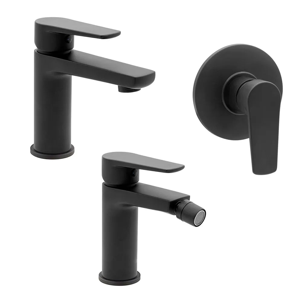 Set miscelatori lavabo bidet e doccia a incasso nero opaco  Erika