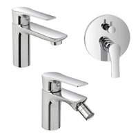 Set miscelatori lavabo bidet e doccia con deviatore in ottone Flat