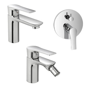 Set miscelatori lavabo bidet e doccia con deviatore in ottone Flat
