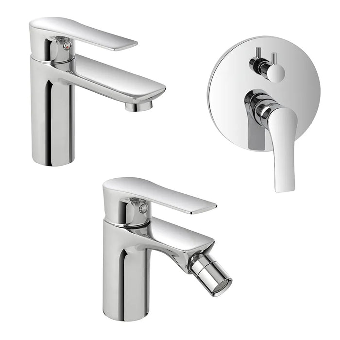 Set miscelatori lavabo bidet e doccia con deviatore in ottone Flat