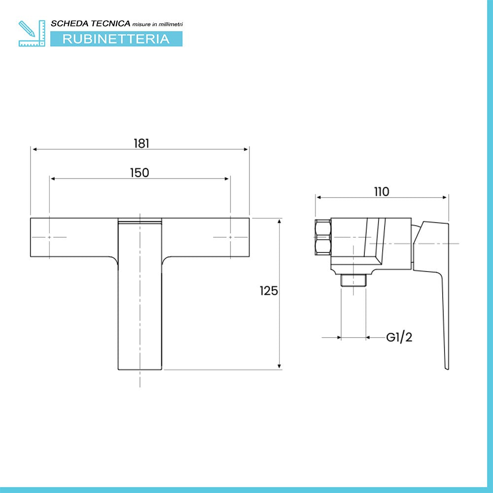 Set miscelatori lavabo bidet e doccia esterno cromo lucido Kubo