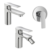 Set miscelatori lavabo bidet e doccia Flat con piletta click clack