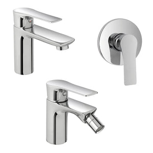 Set miscelatori lavabo bidet e doccia Flat con piletta click clack