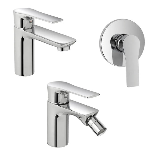 Set miscelatori lavabo bidet e doccia Flat con piletta click clack