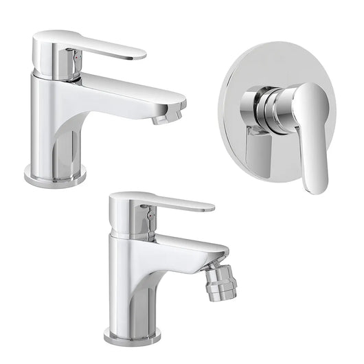 Set miscelatori lavabo bidet e doccia incasso in ottone cromato Zoe