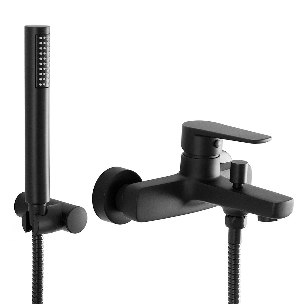 Set miscelatori lavabo bidet e vasca con doccino nero opaco  Erika