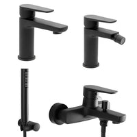 Set miscelatori lavabo bidet e vasca con doccino nero opaco  Erika