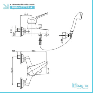 Set miscelatori lavabo bidet e vasca con kit doccia cromati Piralla Ariel scarico incluso
